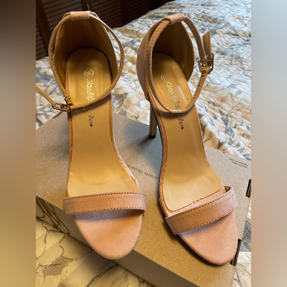 Tan straps heels